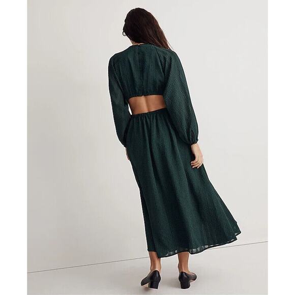 Madewell Long Sleeve Cutout Midi Dress Smoky Spruce Green Black Women's Medium - Picture 6 of 16